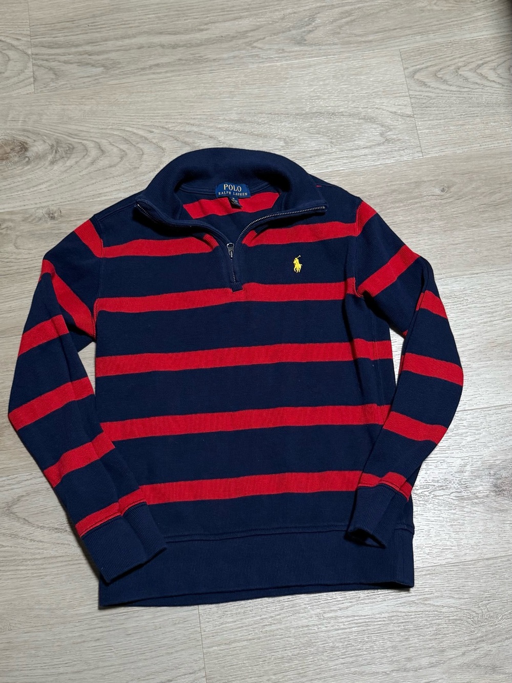 Polo by Ralph Lauren Navy & Red Striped Quarter-Zip Pullover